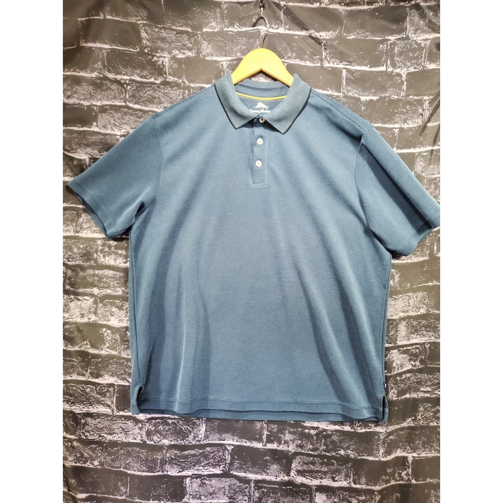 Tommy Bahama Shirt Mens XL Blue Green Striped Short Sleeve Polo Modal‎ Casual